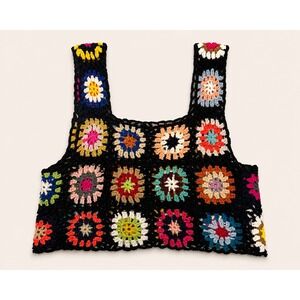 Handmade Crochet Granny Square Crop‎ Top Boho Festival Cottagecore Y2K Tank OS